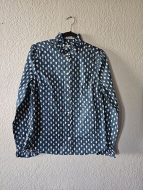 J. Crew Teal Blue Button-Up Shirt with White Motif
